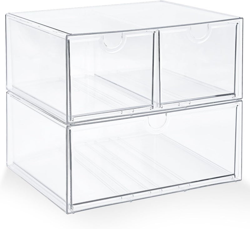 Prsildan Acrylic Drawer Makeup Organizer with 3 Drawers, Clear Stackable Storage for Baby Bottles, Craft, Jewelry & Hair Accessories, Multi-Use for Vanity, Countertop, Office Desk Organization - Image 1